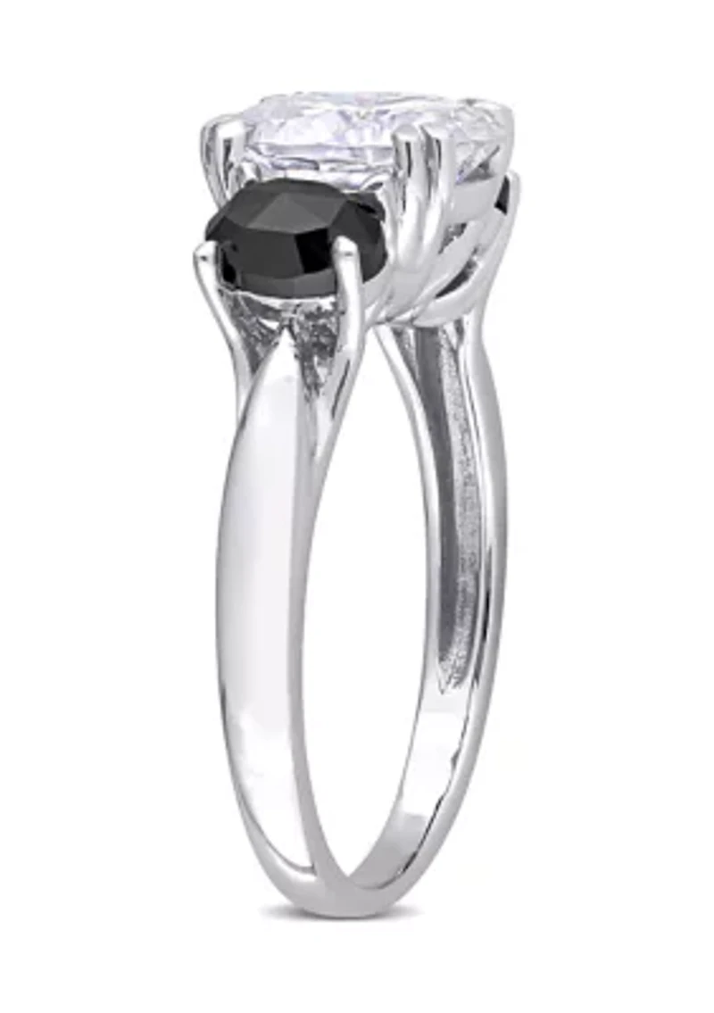 2 ct. t.w. Created Moissanite and 1 Black Diamond Oval 3-Stone Ring 10K White Gold