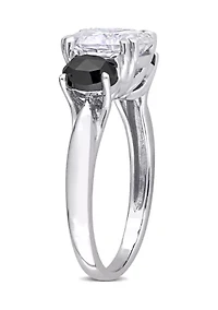 2 ct. t.w. Created Moissanite and 1 Black Diamond Oval 3-Stone Ring 10K White Gold
