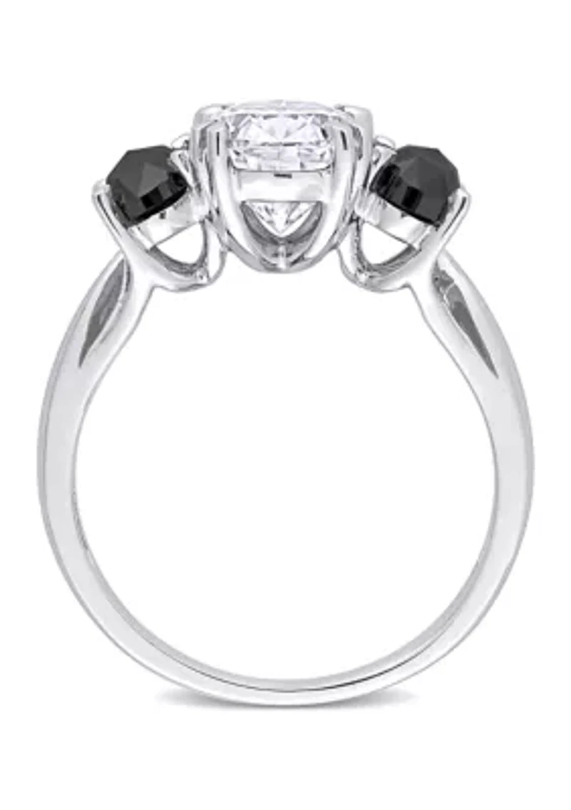 2 ct. t.w. Created Moissanite and 1 Black Diamond Oval 3-Stone Ring 10K White Gold