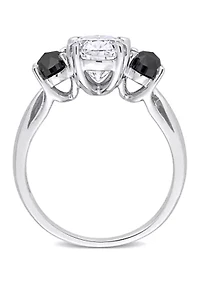 2 ct. t.w. Created Moissanite and 1 Black Diamond Oval 3-Stone Ring 10K White Gold