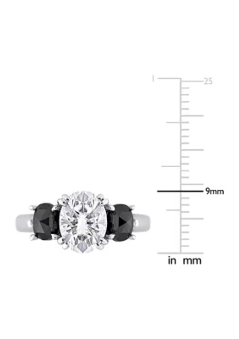 2 ct. t.w. Created Moissanite and 1 Black Diamond Oval 3-Stone Ring 10K White Gold