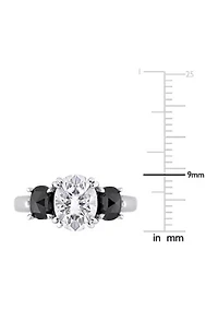 2 ct. t.w. Created Moissanite and 1 Black Diamond Oval 3-Stone Ring 10K White Gold