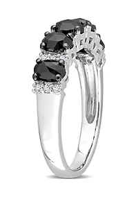 1/7 ct. t.w. Created Moissanite and 1.25 Black Diamond Anniversary Band 10K White Gold