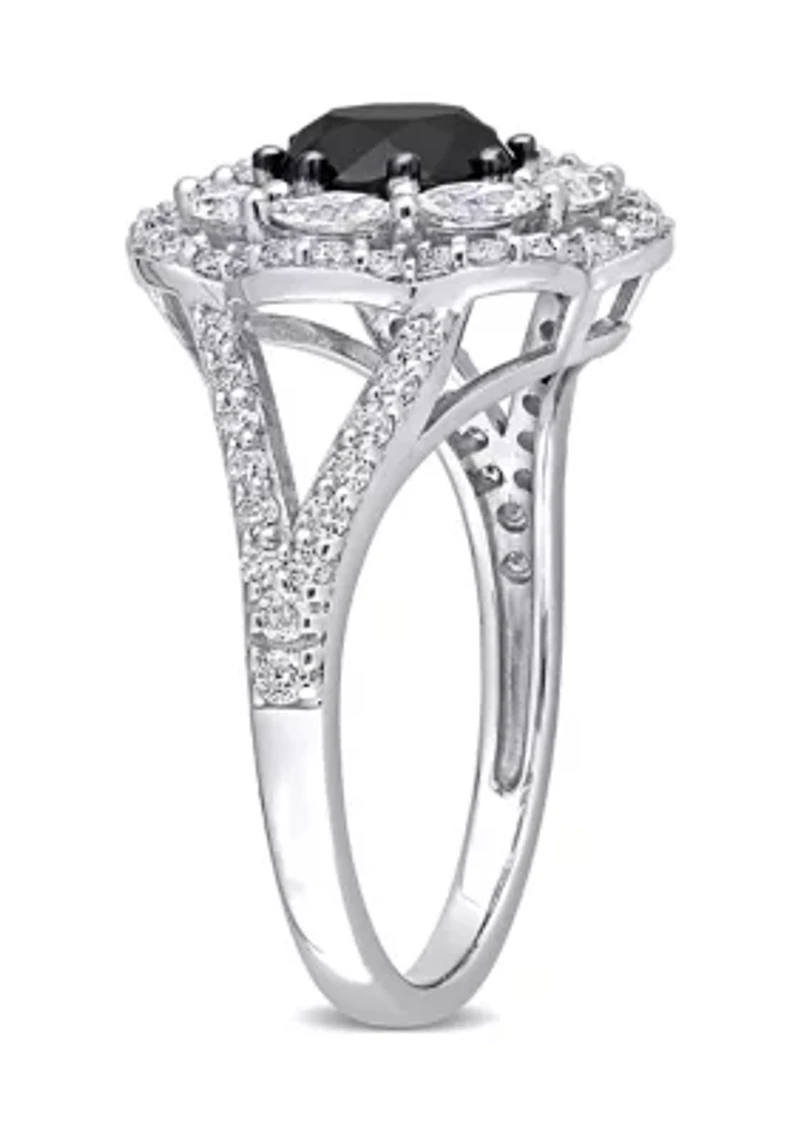 1.7 ct. t.w. Created Moissanite and 1.5 Black Diamond Flower Ring 10K White Gold