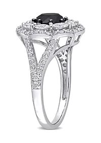 1.7 ct. t.w. Created Moissanite and 1.5 Black Diamond Flower Ring 10K White Gold