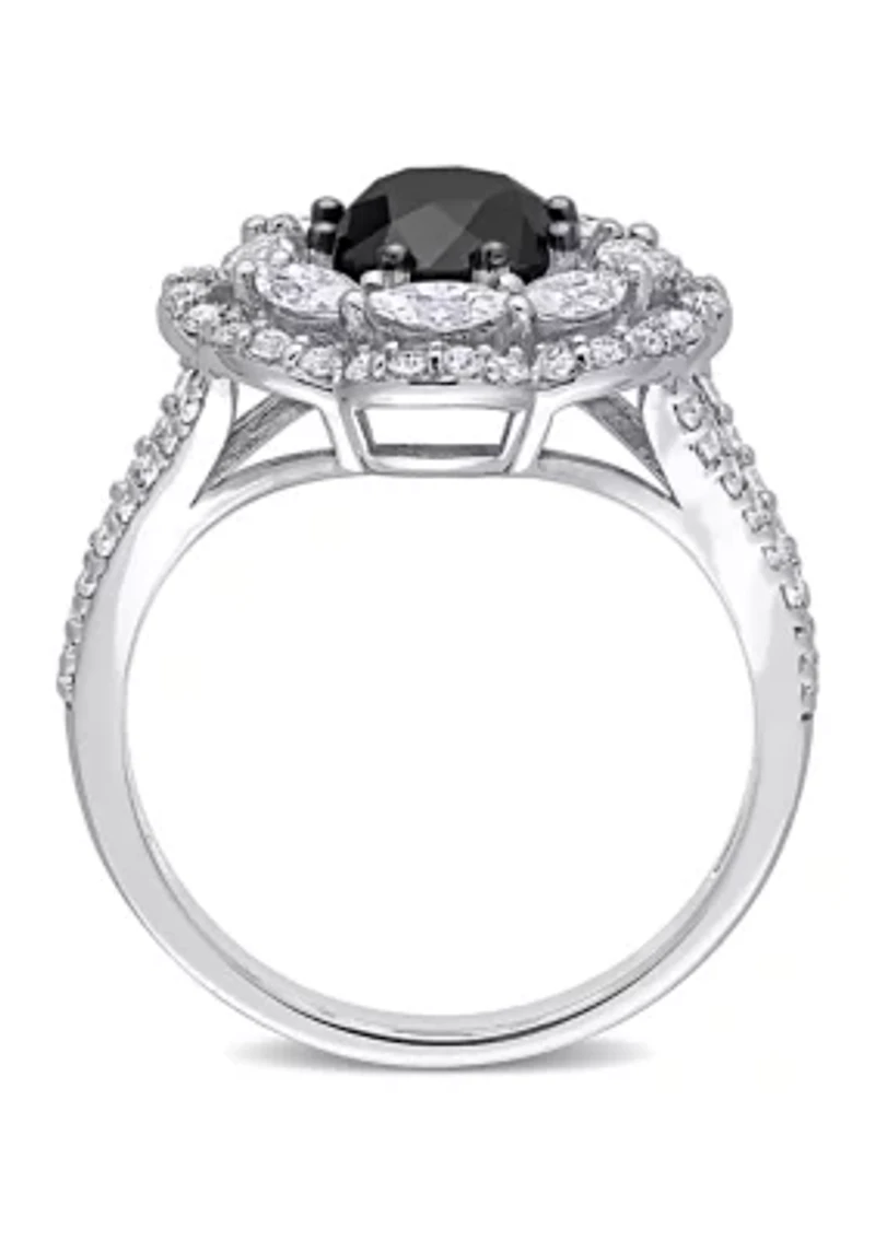1.7 ct. t.w. Created Moissanite and 1.5 Black Diamond Flower Ring 10K White Gold