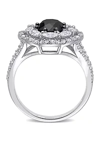 1.7 ct. t.w. Created Moissanite and 1.5 Black Diamond Flower Ring 10K White Gold