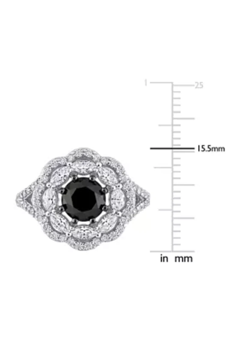 1.7 ct. t.w. Created Moissanite and 1.5 Black Diamond Flower Ring 10K White Gold