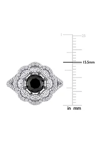 1.7 ct. t.w. Created Moissanite and 1.5 Black Diamond Flower Ring 10K White Gold