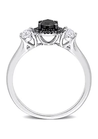 5/8 ct. t.w. Created Moissanite and Black Diamond Engagement Ring 10K White Gold