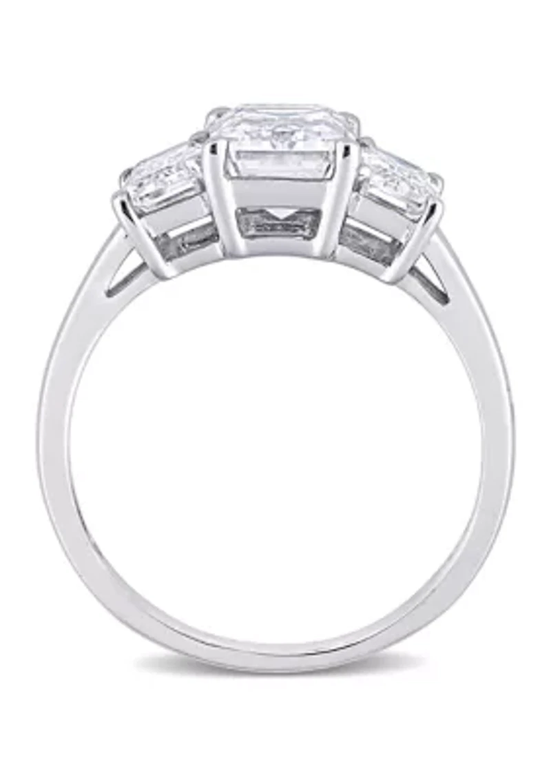 Lab Created Moissanite Three Stone Engagement Ring 10K Gold