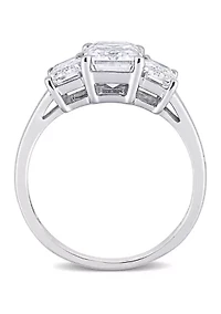 Lab Created Moissanite Three Stone Engagement Ring 10K Gold