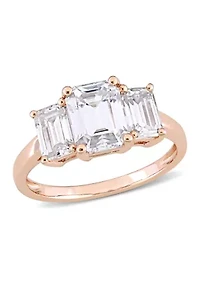 Lab Created Moissanite Three Stone Engagement Ring 10K Gold