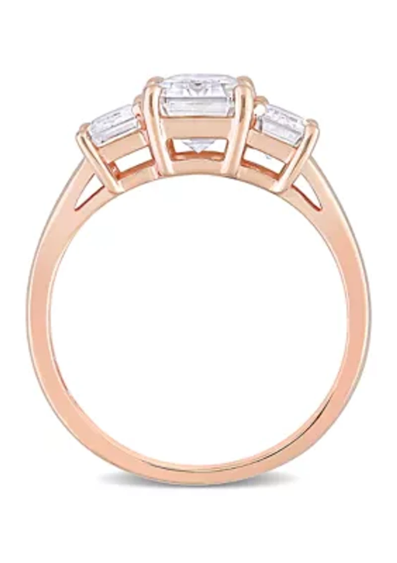 Lab Created Moissanite Three Stone Engagement Ring 10K Gold