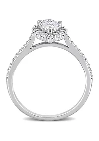 1.37 ct. t.w. Created Moissanite Teardrop Halo Engagement Ring Sterling Silver
