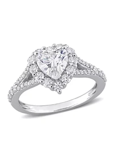 1.5 ct. t.w. Created Moissanite Heart Halo Engagement Ring Sterling Silver