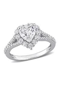 1.5 ct. t.w. Created Moissanite Heart Halo Engagement Ring Sterling Silver