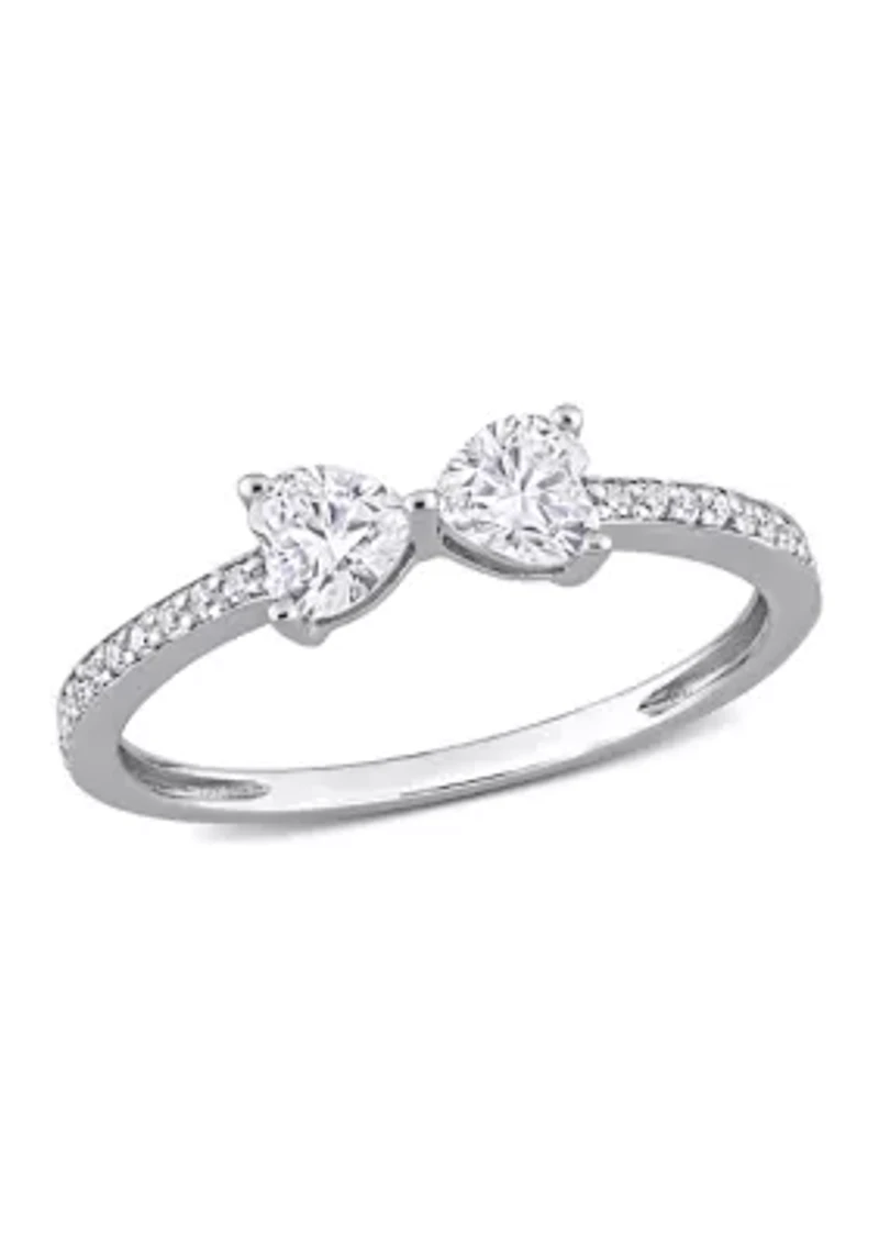 3/5 ct. t.w. Created Moissanite Duo Heart Ring Sterling Silver