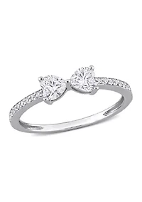 3/5 ct. t.w. Created Moissanite Duo Heart Ring Sterling Silver