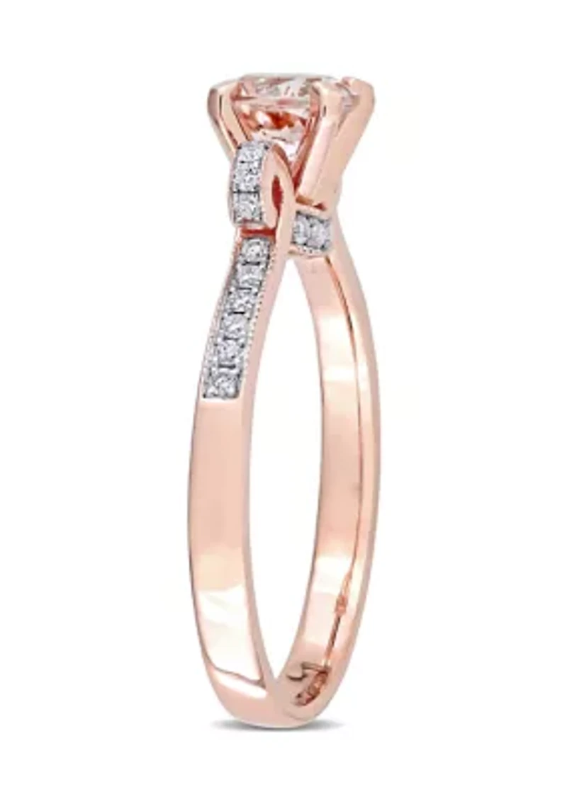 3/4 ct. t.w. Morganite and 1/4  Diamond Ribbon Engagement Ring 14k Rose Gold