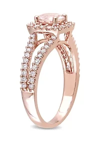 3/4 ct. t.w. Morganite and 1/2 Diamond Halo Split Shank Engagement Ring 14k Rose Gold