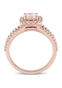 3/4 ct. t.w. Morganite and 1/2 Diamond Halo Split Shank Engagement Ring 14k Rose Gold