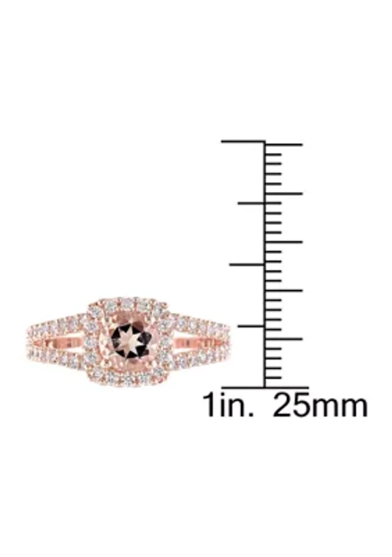 3/4 ct. t.w. Morganite and 1/2 Diamond Halo Split Shank Engagement Ring 14k Rose Gold