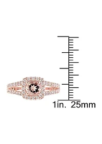 3/4 ct. t.w. Morganite and 1/2 Diamond Halo Split Shank Engagement Ring 14k Rose Gold