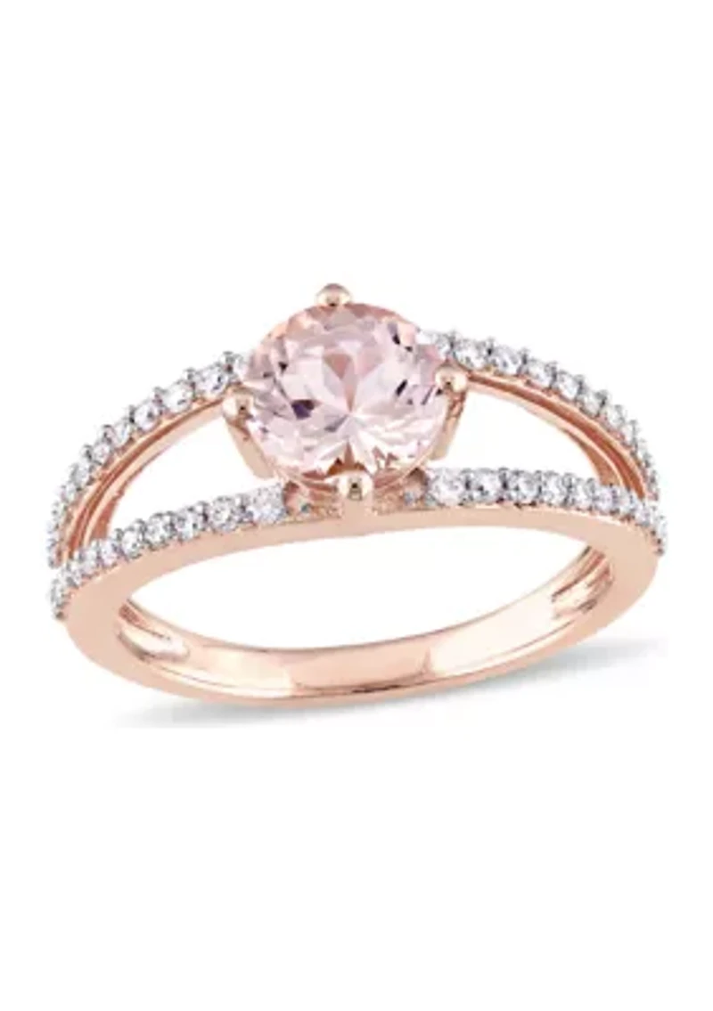 1.16 ct. t.w. Morganite and 1/3 Diamond Split Shank Ring 14k Rose Gold