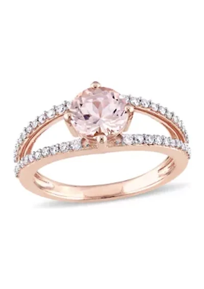 1.16 ct. t.w. Morganite and 1/3 Diamond Split Shank Ring 14k Rose Gold
