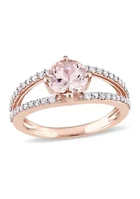 1.16 ct. t.w. Morganite and 1/3 Diamond Split Shank Ring 14k Rose Gold