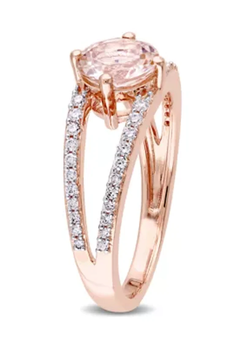 1.16 ct. t.w. Morganite and 1/3 Diamond Split Shank Ring 14k Rose Gold