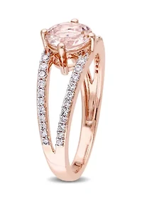 1.16 ct. t.w. Morganite and 1/3 Diamond Split Shank Ring 14k Rose Gold