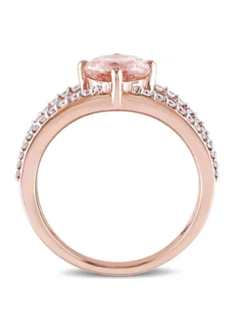 1.16 ct. t.w. Morganite and 1/3 Diamond Split Shank Ring 14k Rose Gold