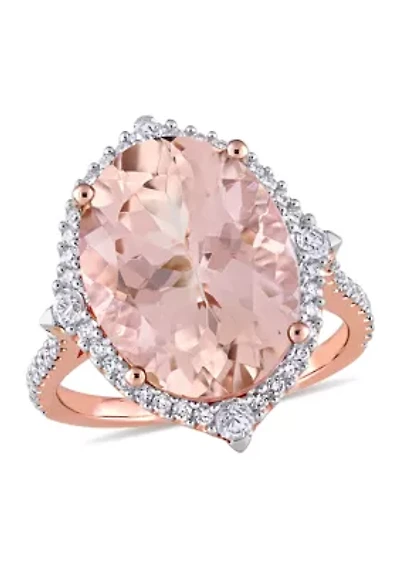 Morganite, White Sapphire and 3/8 ct. t.w. Diamond Oval Halo Cocktail Ring 14k Rose Gold