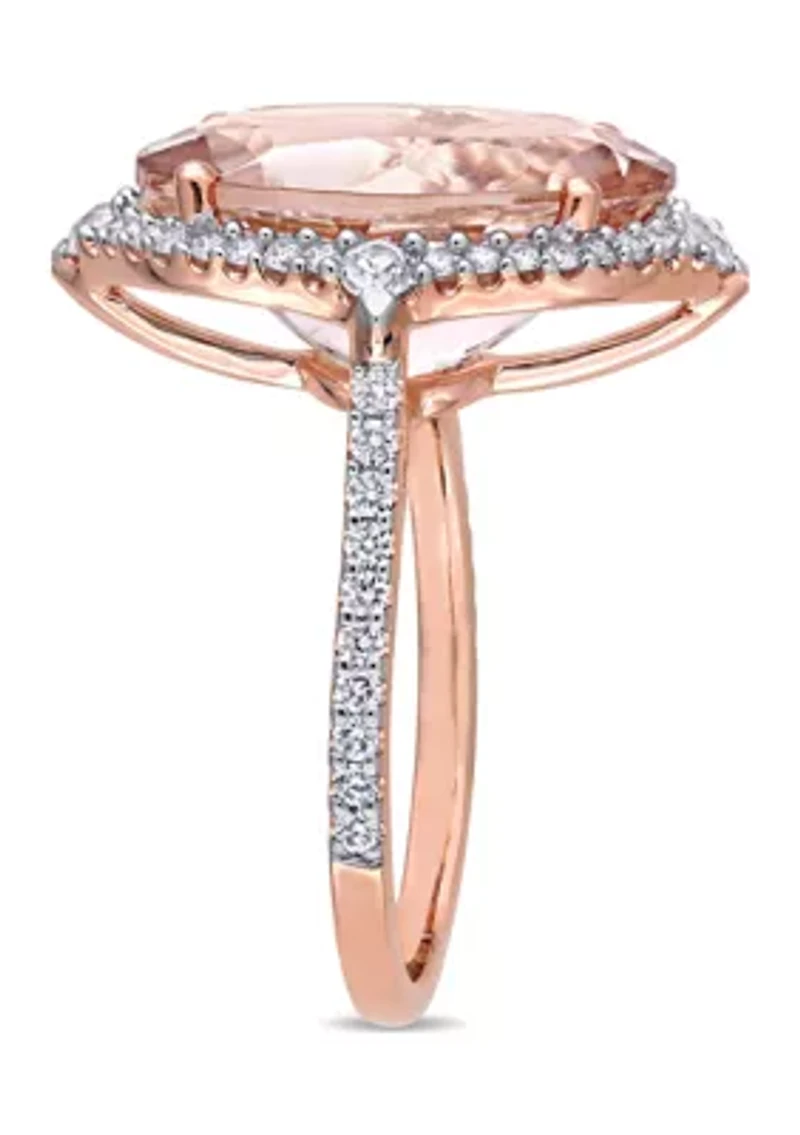 Morganite, White Sapphire and 3/8 ct. t.w. Diamond Oval Halo Cocktail Ring 14k Rose Gold