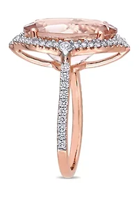 Morganite, White Sapphire and 3/8 ct. t.w. Diamond Oval Halo Cocktail Ring 14k Rose Gold
