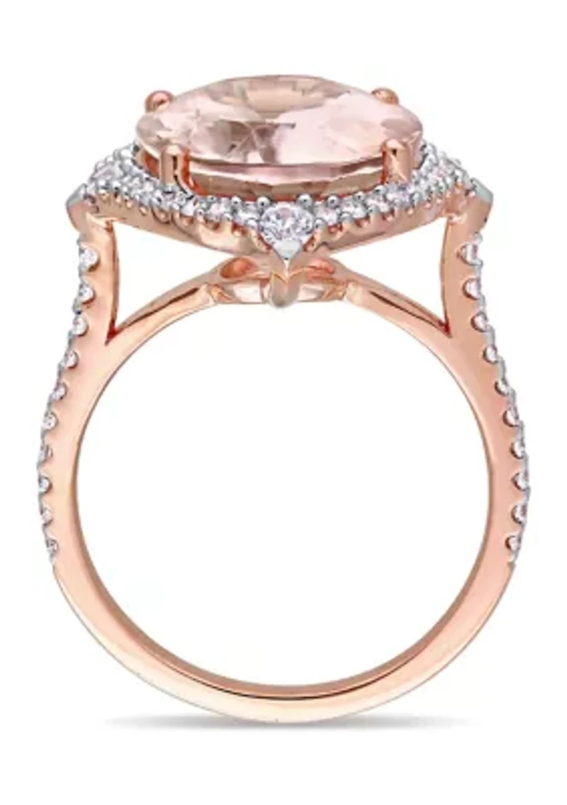 Morganite, White Sapphire and 3/8 ct. t.w. Diamond Oval Halo Cocktail Ring 14k Rose Gold