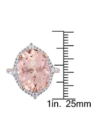 Morganite, White Sapphire and 3/8 ct. t.w. Diamond Oval Halo Cocktail Ring 14k Rose Gold