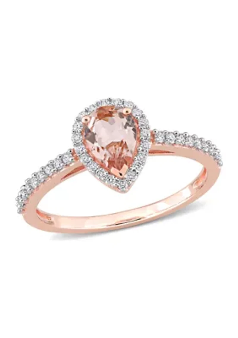 3/4 ct. t.w. Morganite and 1/4 Diamond Teardrop Engagement Ring 10k Rose Gold