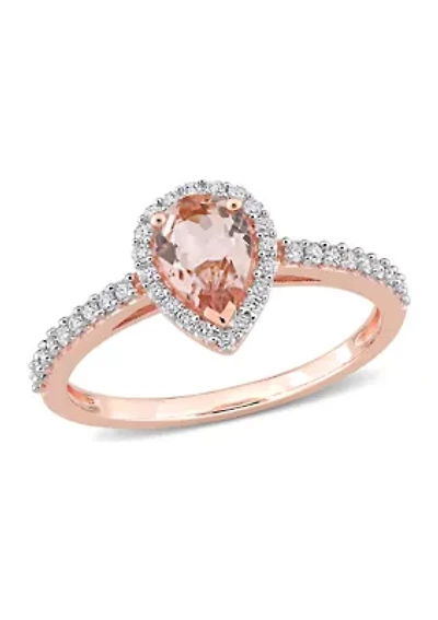 3/4 ct. t.w. Morganite and 1/4 Diamond Teardrop Engagement Ring 10k Rose Gold