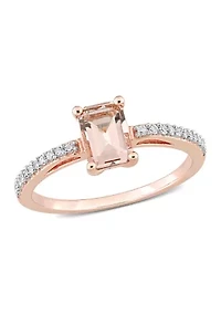 7/8 ct. t.w. Morganite and 1/10 Diamond Emerald Cut Engagement Ring 10k Rose Gold