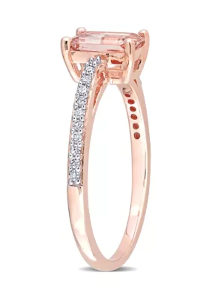 7/8 ct. t.w. Morganite and 1/10 Diamond Emerald Cut Engagement Ring 10k Rose Gold