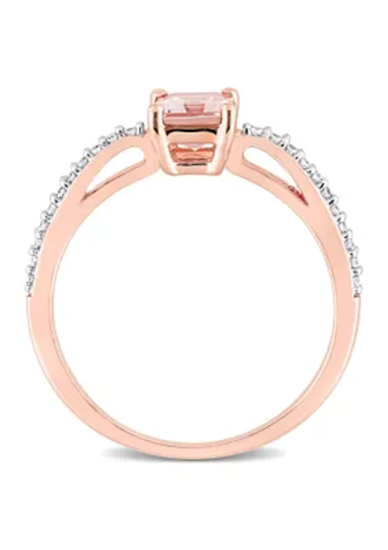 7/8 ct. t.w. Morganite and 1/10 Diamond Emerald Cut Engagement Ring 10k Rose Gold