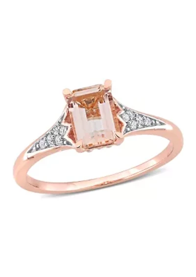 7/8 ct. t.w. Morganite and 1/10 Diamond Emerald Cut Engagement Ring 10k Rose Gold