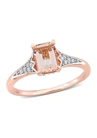 7/8 ct. t.w. Morganite and 1/10 Diamond Emerald Cut Engagement Ring 10k Rose Gold