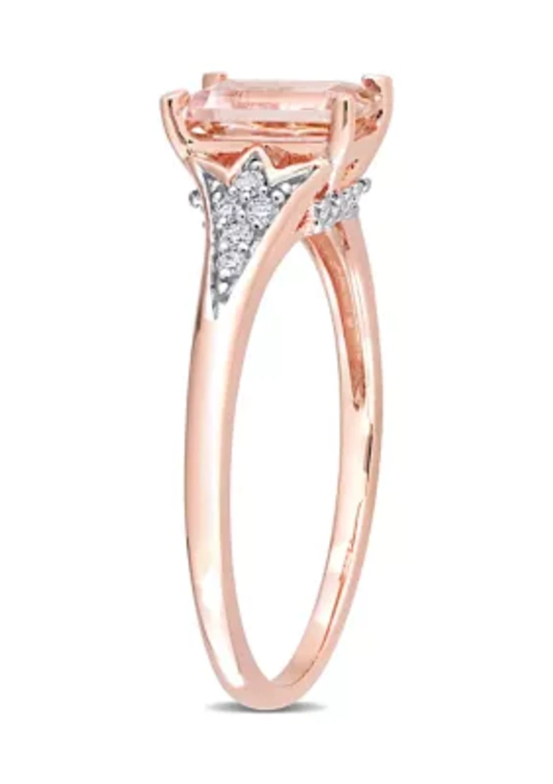 7/8 ct. t.w. Morganite and 1/10 Diamond Emerald Cut Engagement Ring 10k Rose Gold