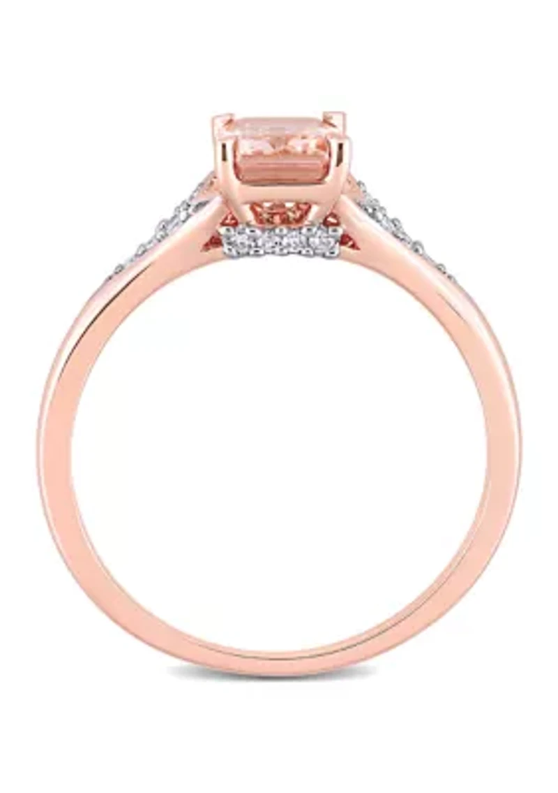 7/8 ct. t.w. Morganite and 1/10 Diamond Emerald Cut Engagement Ring 10k Rose Gold