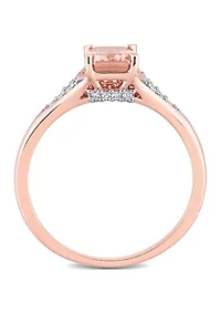 7/8 ct. t.w. Morganite and 1/10 Diamond Emerald Cut Engagement Ring 10k Rose Gold
