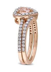 1/2 ct. t.w. Morganite and Diamond Halo Interlocking Bridal Ring Set 10k Rose Gold